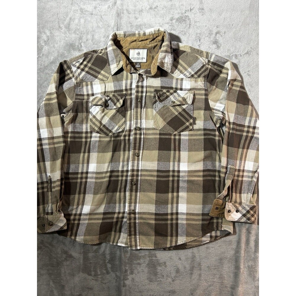 Legendary Whitetails Mens Westerm Shirt 18/34.5 Snap Closure Brown Plaid Flannel